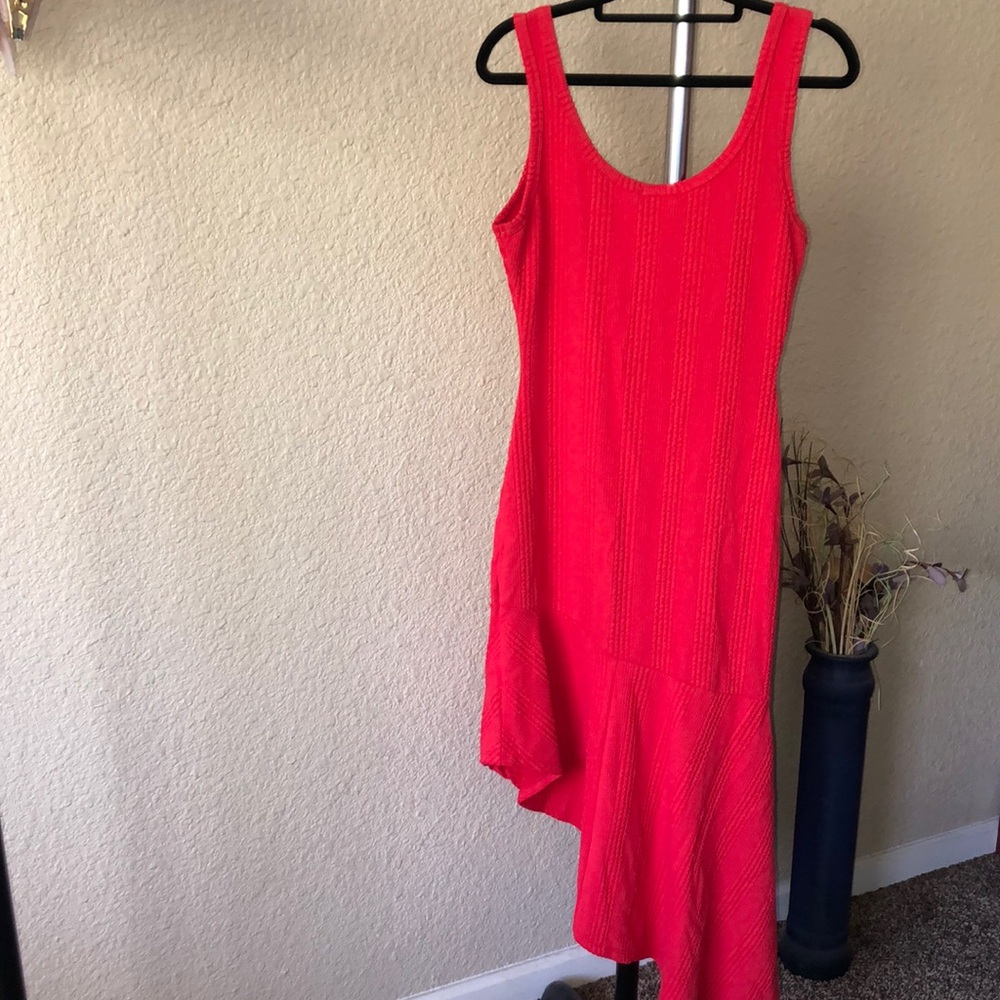 Heart & Hips Ribbed Red Asymmetric Dress - Picture 10 of 11